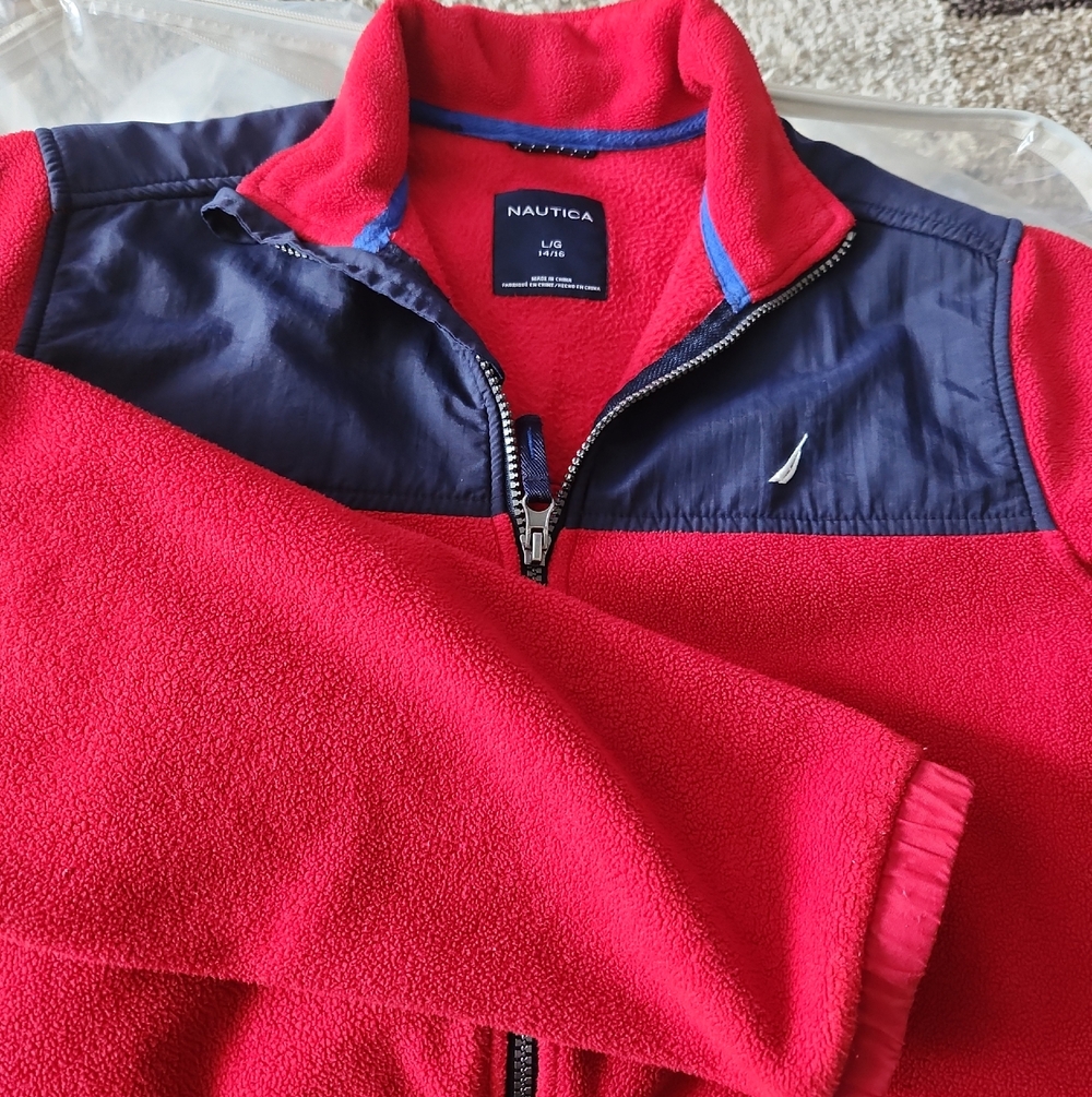 Nautica Red Fleece Jacket with Navy Yoke
